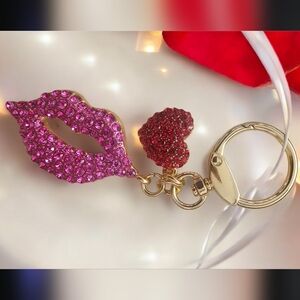 NWT Sparkling Pink Lips and Red Heart Bag Charm Or Keychain